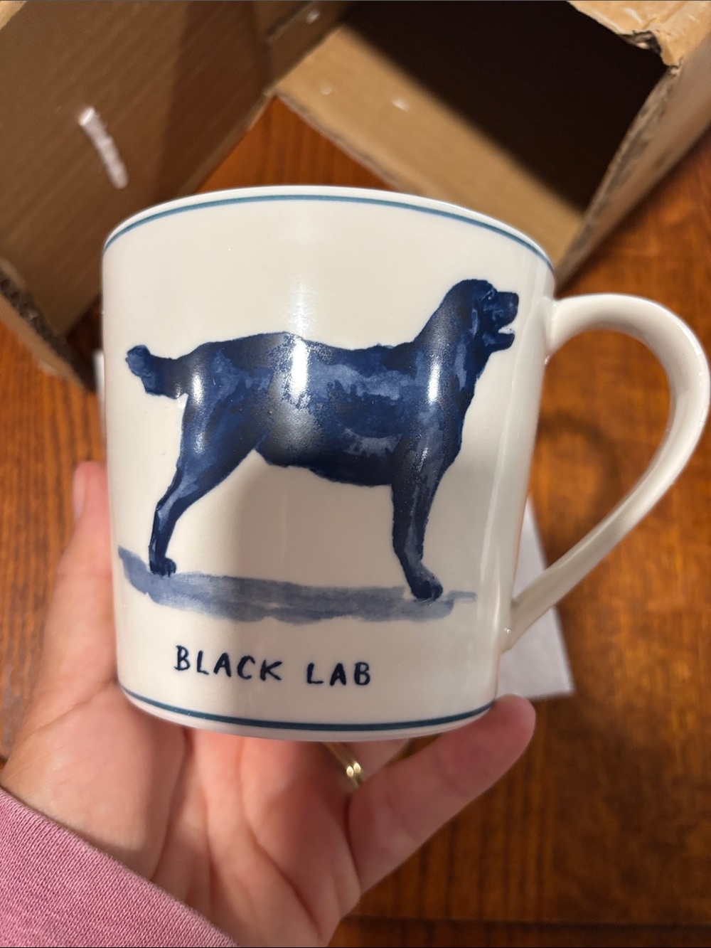 Anthropologie Blue and White Black Lab Ceramic Mug